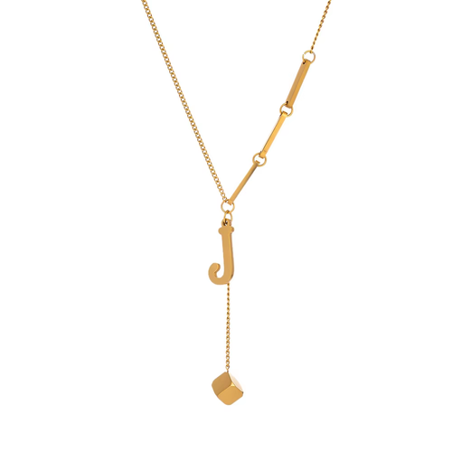 Fashion Waterproof Non Tarnish Stainless Steel Jewelry Small Square J Letter Pendant Necklace Link Chain Necklaces （ Delivery in 3 days ）