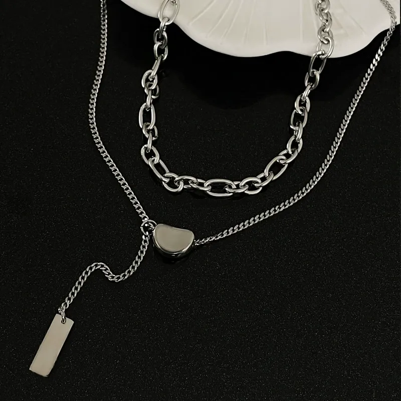 Niche design double-layer necklace female ins, simple titanium steel non-fading clavicle chain
