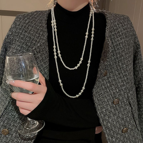 Temperament multi-layer pearl sweater chain simple long necklace women's accessories