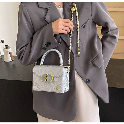 High-end silver small bag, popular small square handbag