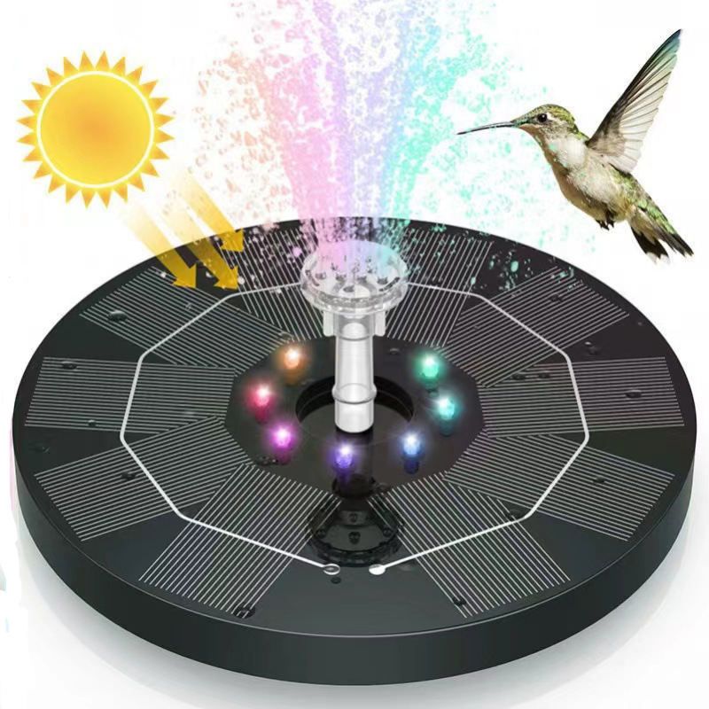 Solar Water Fountain Large Size Waterproof Color LED Lights Built-in Battery Rechargeable Outdoor Pump Bird Bath Pond