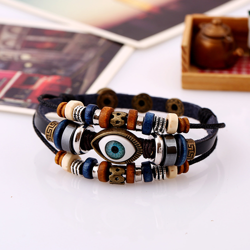 New retro trend hand-woven eye leather bracelet multi-layer ethnic style leather jewelry bracelet