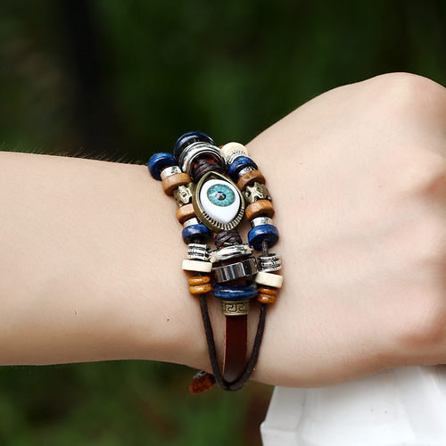 New retro trend hand-woven eye leather bracelet multi-layer ethnic style leather jewelry bracelet