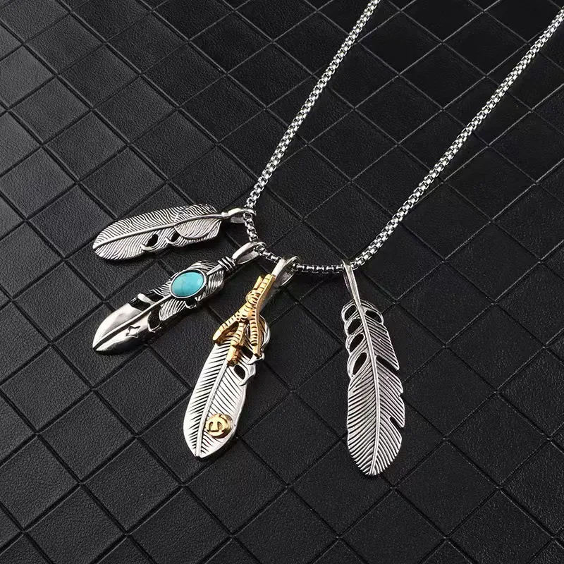 Feather necklace unisex hip-hop titanium steel necklace
