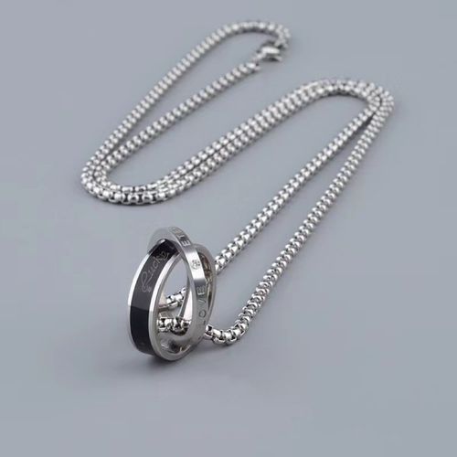 Men's Hip-Hop Titanium Steel Non-Fading Double Ring Pendant Necklace