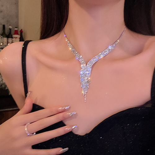 Vintage diamond tassel clavicle necklace and earrings set