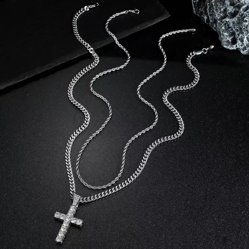 New stainless steel hip-hop cross twist chain stacking clavicle chain