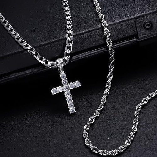 New stainless steel hip-hop cross twist chain stacking clavicle chain