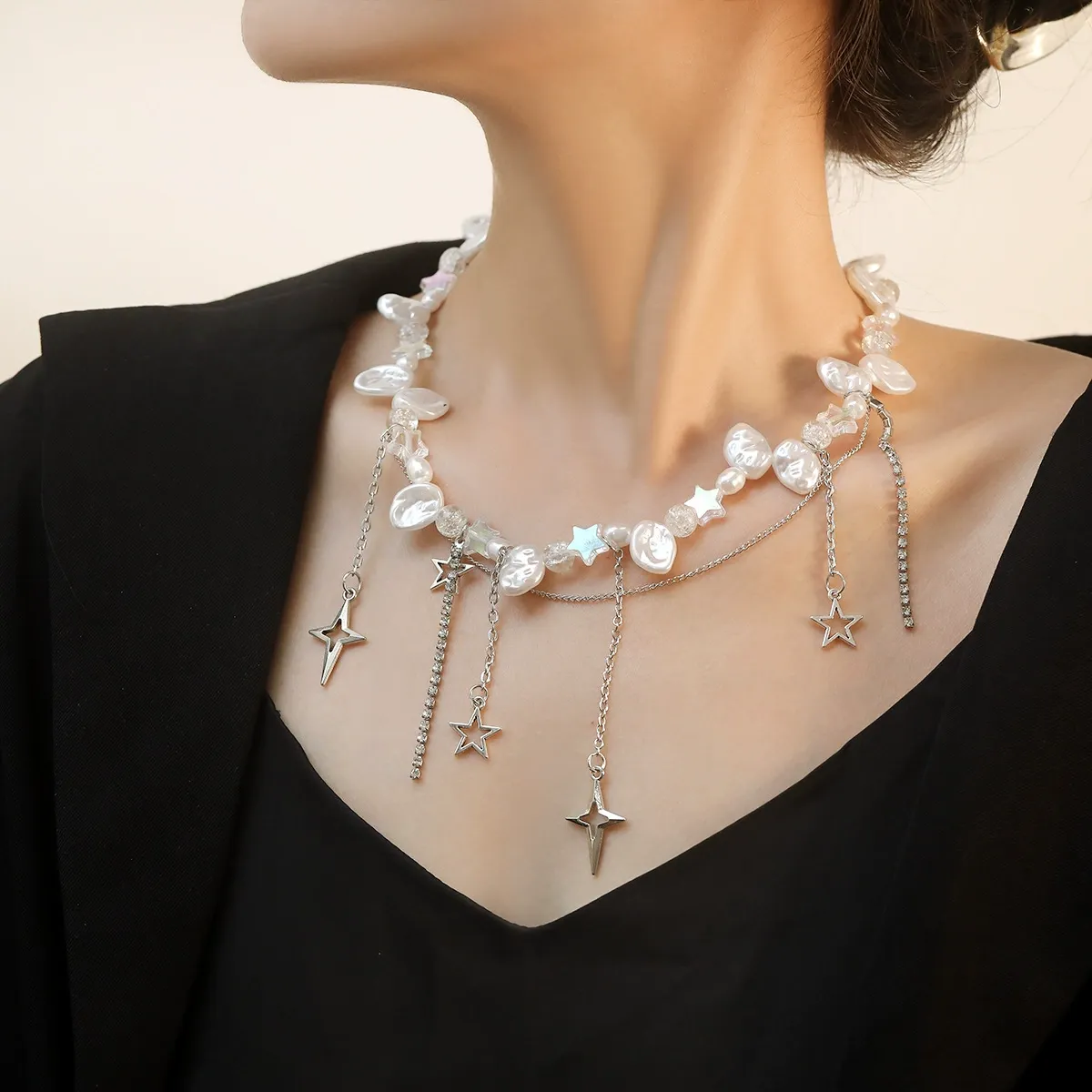 Pearl necklace, new fashion stacking temperament clavicle chain
