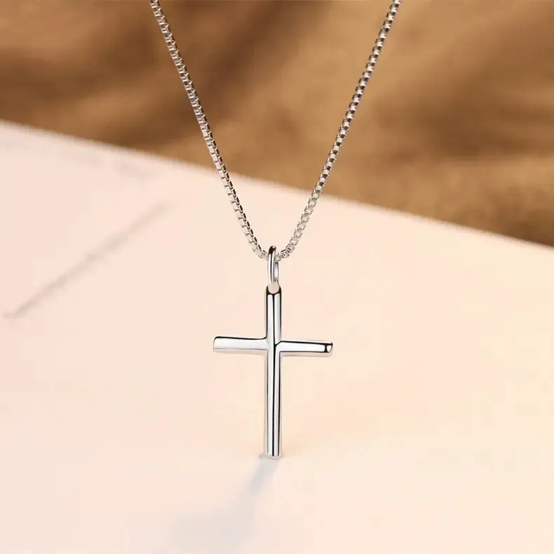 Summer new minimalist cross silver necklace for women, the same style as the Internet celebrity