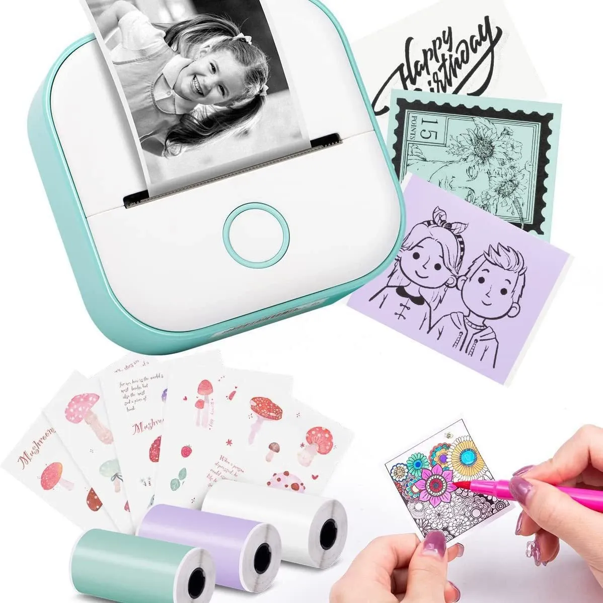 Phomemo T02 Mini Portable Thermal Printer Photo Mini Printer Sticker for Student Studying Pocket Inkless Receipt