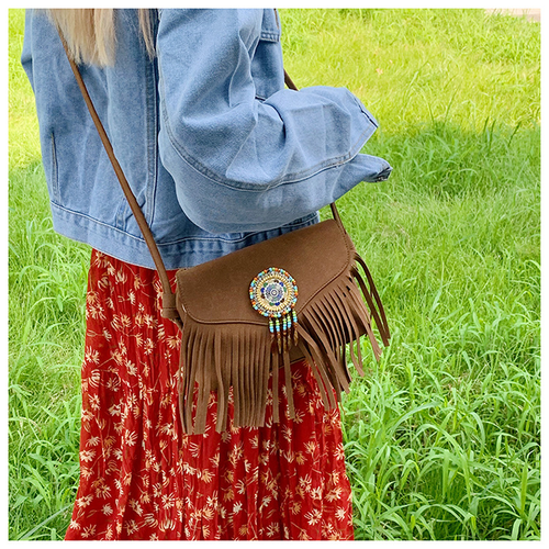 2025 new tassel bag retro literary women's bag trendy shoulder messenger bag