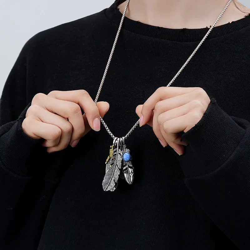 Feather necklace unisex hip-hop titanium steel necklace