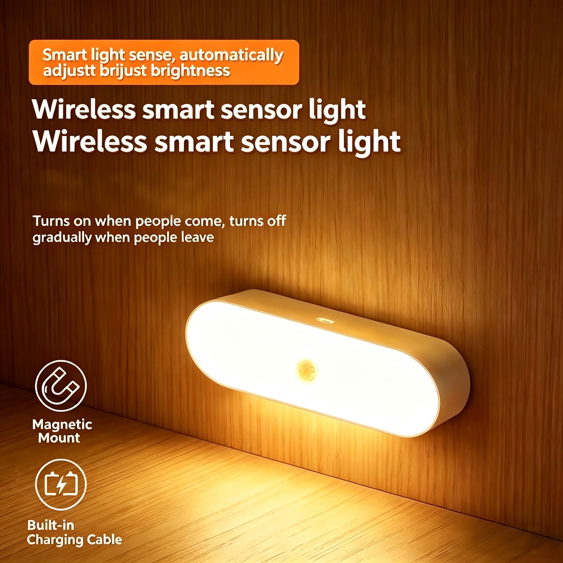 Smart Induction Sensor Night Light Automatic Body Detection Wireless Dimmable USB Recharge Home Bar Light for Aisle Staircase