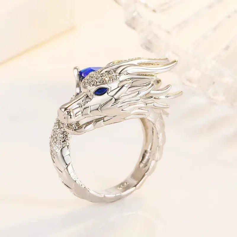 Full diamond Tyrannosaurus Rex ring design personality trend sapphire ring