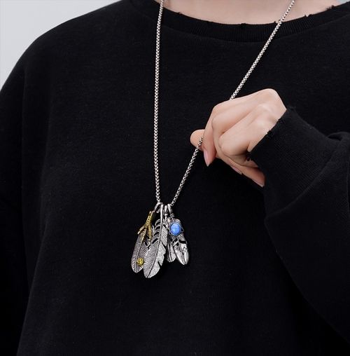 Feather necklace unisex hip-hop titanium steel necklace