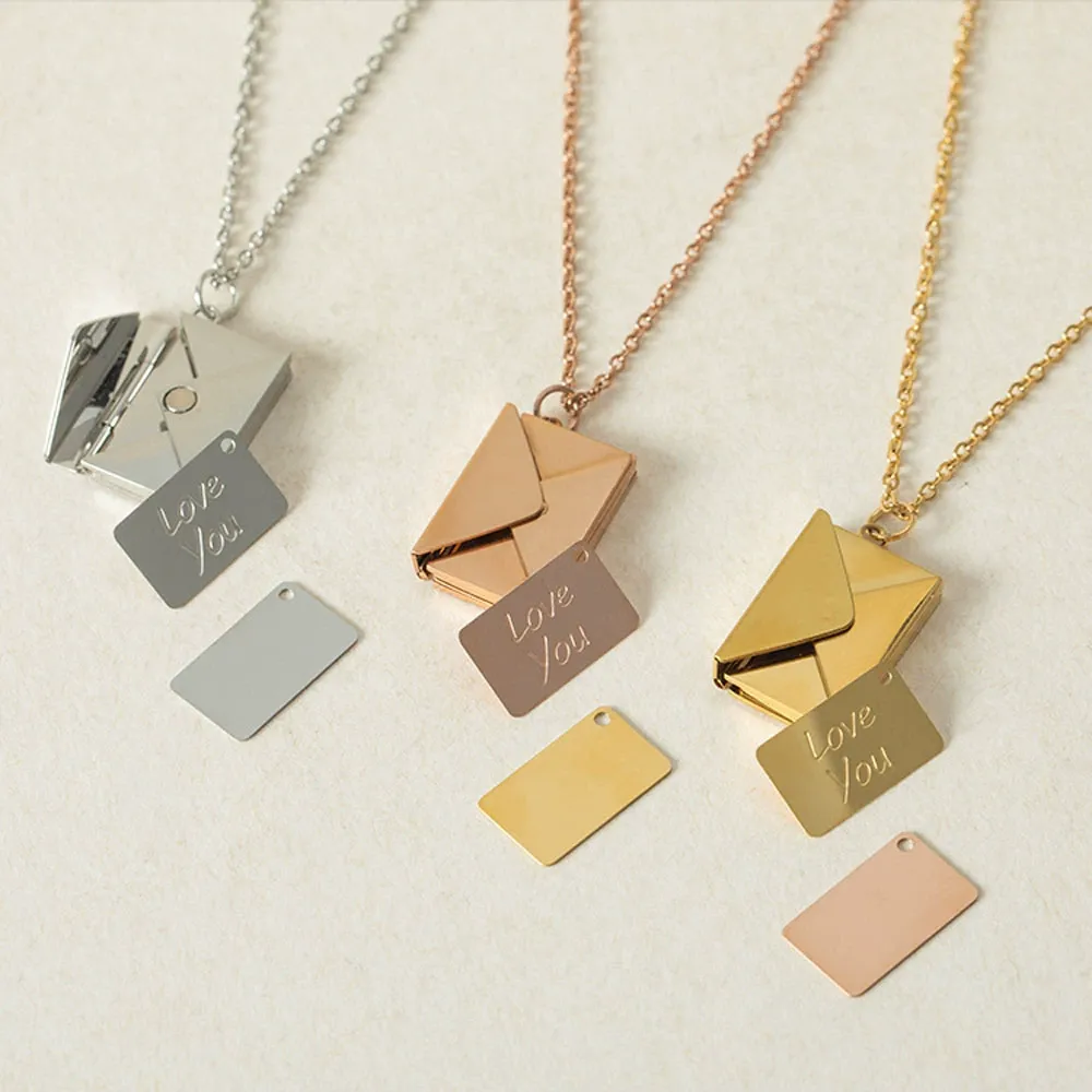 Envelope-openable necklace, English letter card stainless steel and titanium necklace