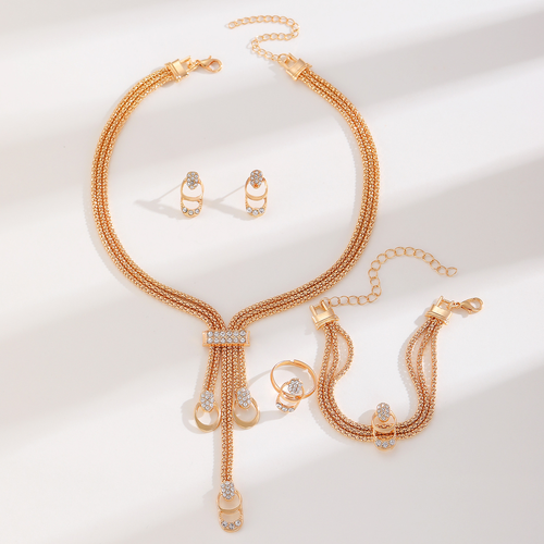 Hot selling gold-plated exaggerated jewelry set, necklace, earrings, ring and bracelet four-piece set