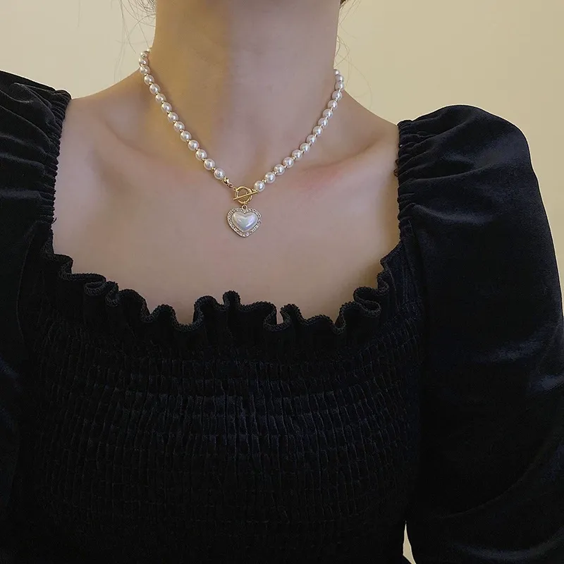 Korean style light luxury pearl heart necklace for women, new clavicle necklace jewelry