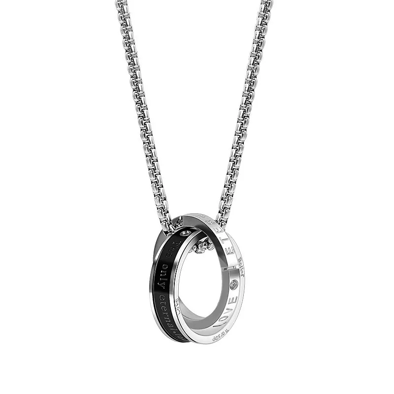 Men's Hip-Hop Titanium Steel Non-Fading Double Ring Pendant Necklace