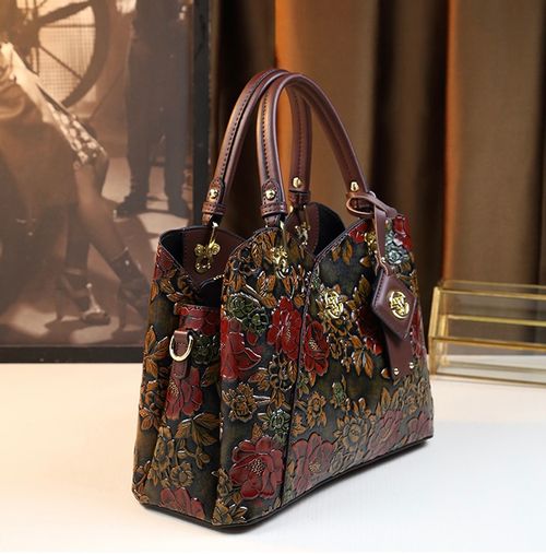 Vintage Flower Pattern Handbag, Luxury PU Leather Tote Bag, Fashion Crossbody Bag for Women（ Delivery in 3 days ）