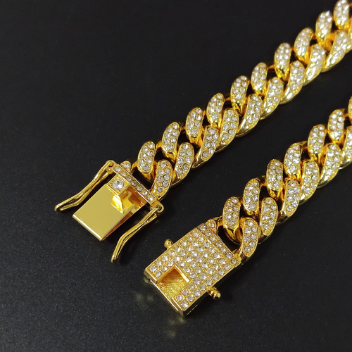 Hip-hop style diamond-encrusted Cuban bracelet