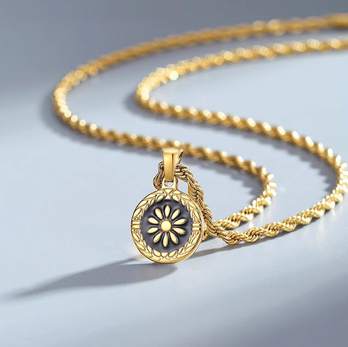 Gold-plated round ancient coin necklace for men and women, waterproof and sweat-proof, no fading