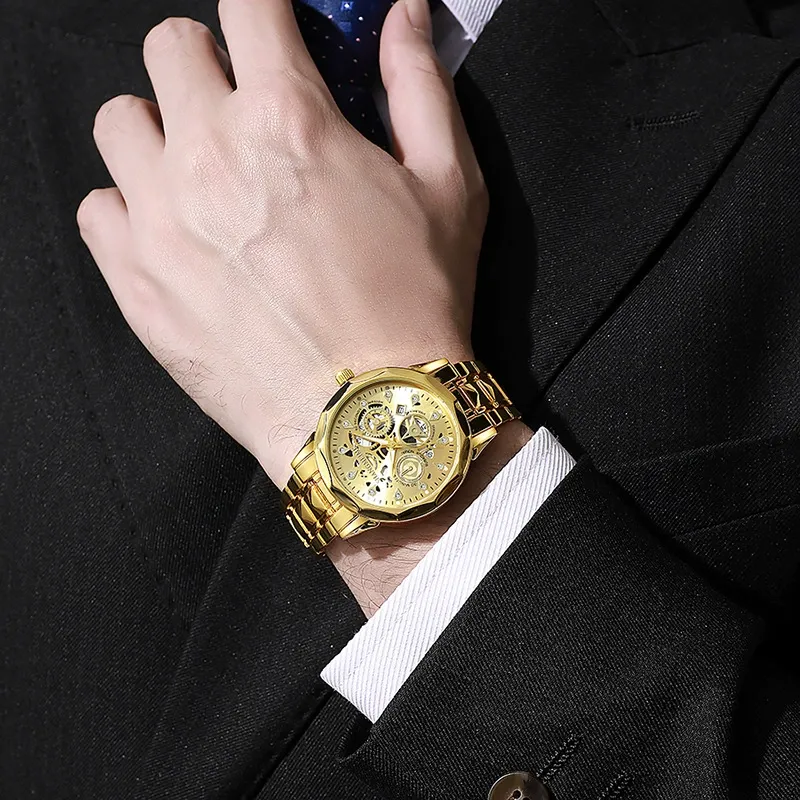 Fashionable waterproof luminous business automatic quartz embossed hollow men's watch