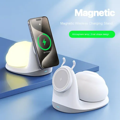 Creative New 15W Multifunctional Wireless Charging Stand Snail Pat Lamp Magnetic Fast Charging Station for Phone PC Earphone Use