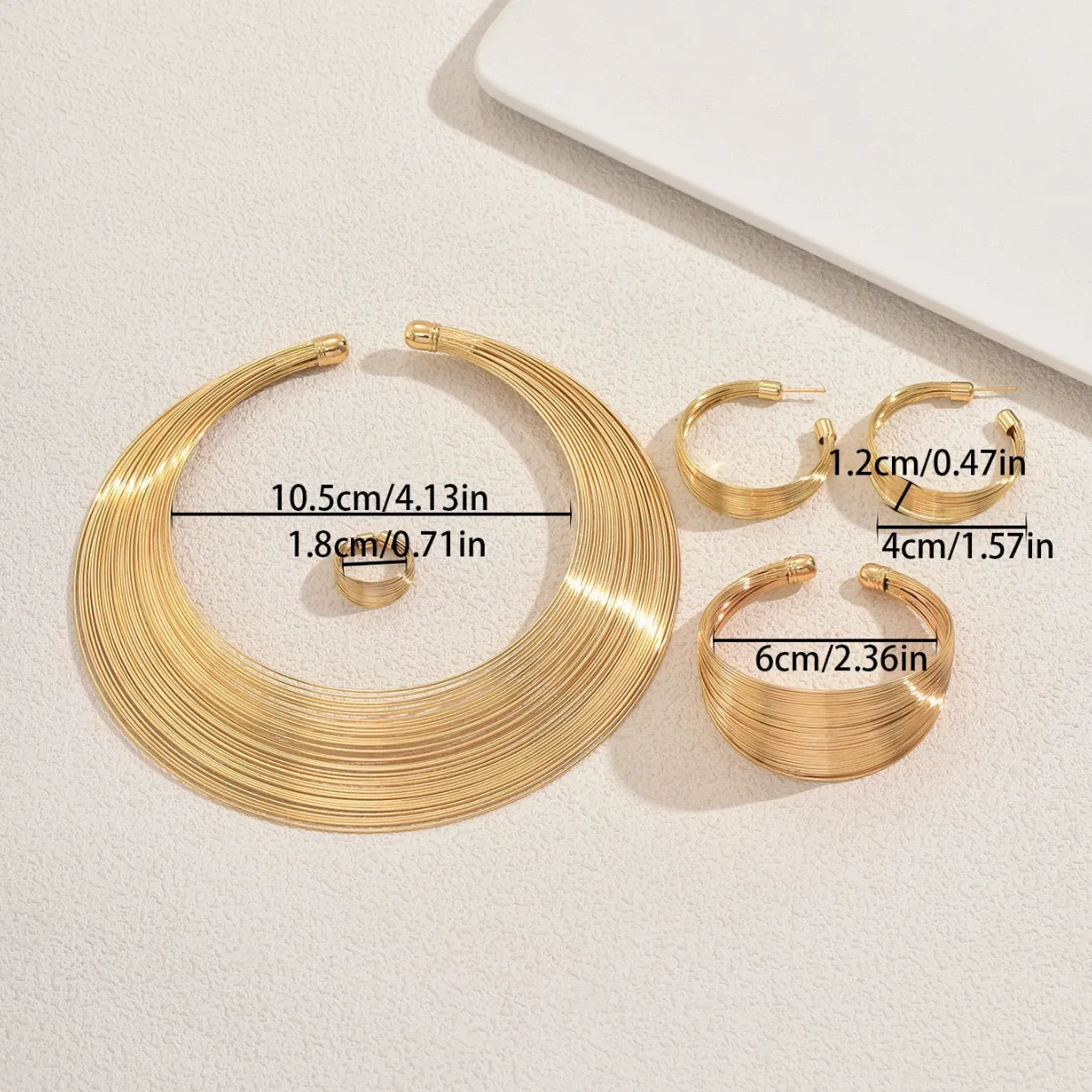 Multi-layer metal jewelry 4-piece set Geometric line design collar versatile open adjustable bracelet for women