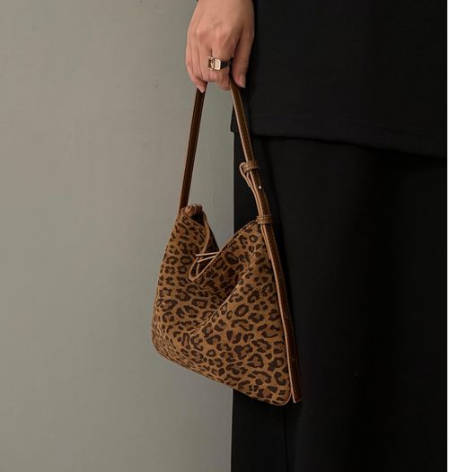 Cobidou fashionable leopard print small tote bag, 2025 new women's bag nubuck leather underarm bag