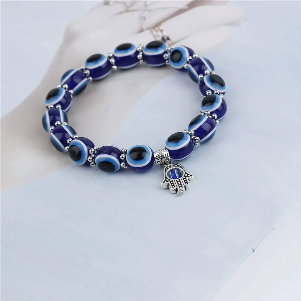 Blue Eye Bracelet, Hand of Fatima Demon Eye Beaded Bracelet