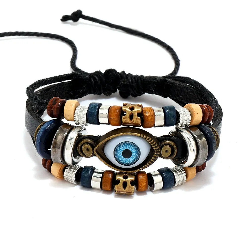 New retro trend hand-woven eye leather bracelet multi-layer ethnic style leather jewelry bracelet