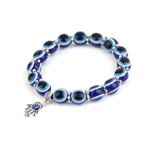Blue Eye Bracelet, Hand of Fatima Demon Eye Beaded Bracelet