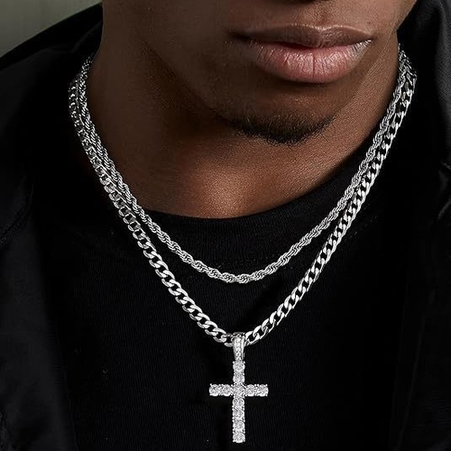 New stainless steel hip-hop cross twist chain stacking clavicle chain