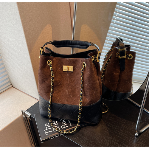 Retro texture chain underarm bag 2025 large capacity shoulder crossbody bucket bag