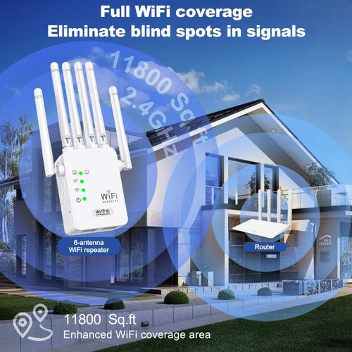 Home ultra-fast WiFi signal amplifier, 1200M WiFi extender, 6 antennas, signal booster, suitable for outdoor signal coverage in homes, rural villas, etc.