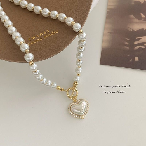 Korean style light luxury pearl heart necklace for women, new clavicle necklace jewelry