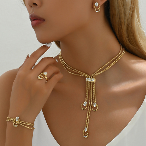 Hot selling gold-plated exaggerated jewelry set, necklace, earrings, ring and bracelet four-piece set
