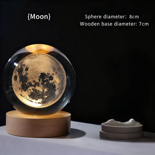 Solar System Planet Sphere Laser 3D Interior Carved Small Night Light Crystal Ball with Wood Base LED Light Night Lamp