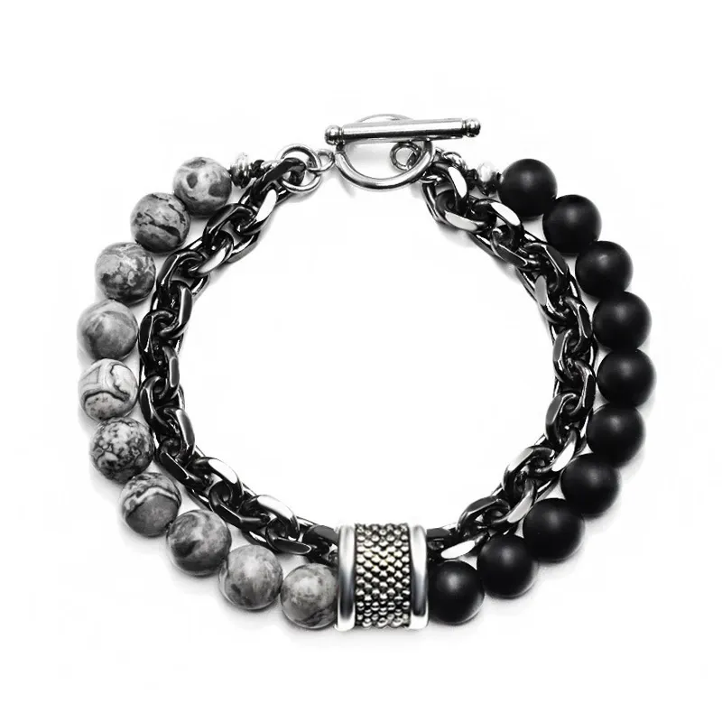 Hot selling double-layer beaded OT buckle lucky bead titanium steel bracelet