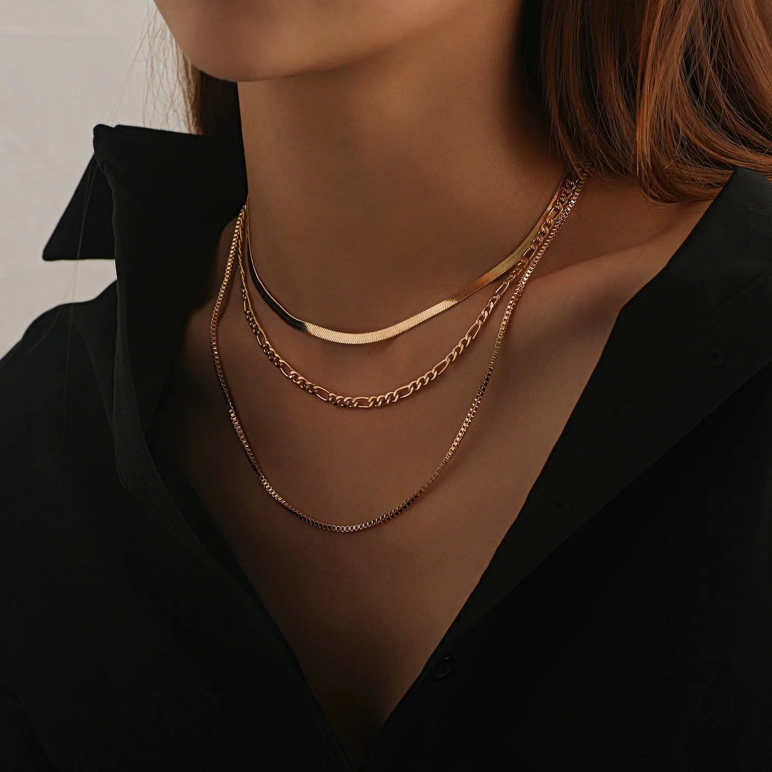 Hip-hop geometric exaggerated multi-layer necklace for women Fashion punk popular short necklace necklace