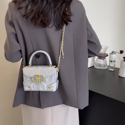 High-end silver small bag, popular small square handbag