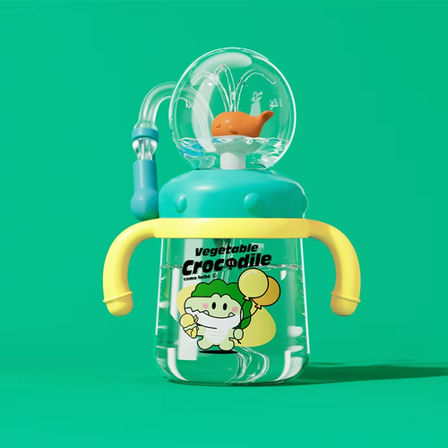 Children's water cup, whale fountain straw cup, kindergarten home fun drinking cup