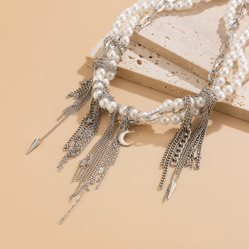 Popular pearl pendant necklace, personalized tassel pearl chain