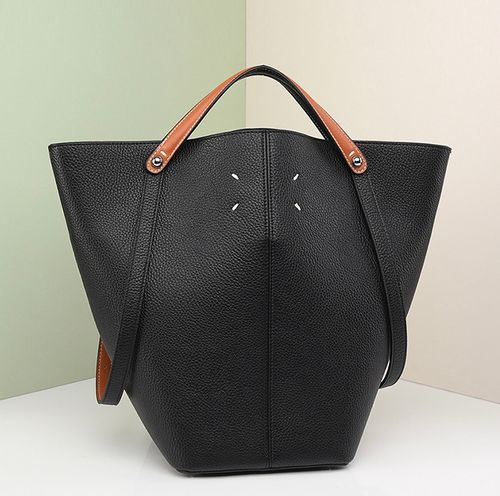 High-end large-capacity portable bucket bag, new fashion lychee pattern bag for women