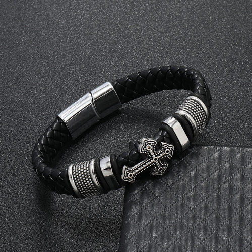 New personalized retro multi-layer leather bracelet, men's magnetic clasp bracelet