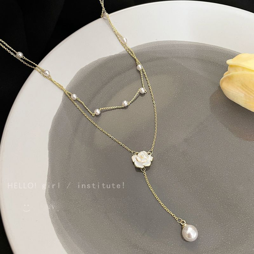 Double-layer pearl necklace, elegant clavicle chain