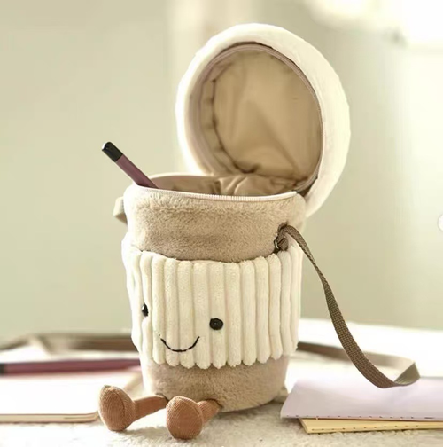 Cartoon cup sleeve coffee bag crossbody women's bag, plush cartoon milk tea bag as a gift