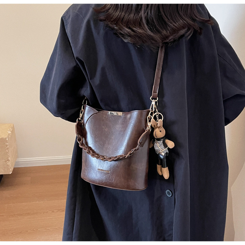 Retro hand-held basket bag, fashionable bucket bag, shoulder bag